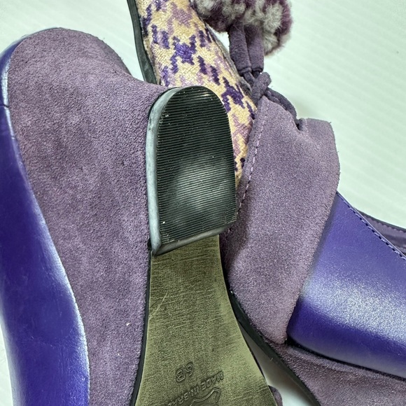 M by Morenatom Houndstooth Womens Sz 6B Purple Leather Upper Pointed Toe Wedges - Picture 7 of 12